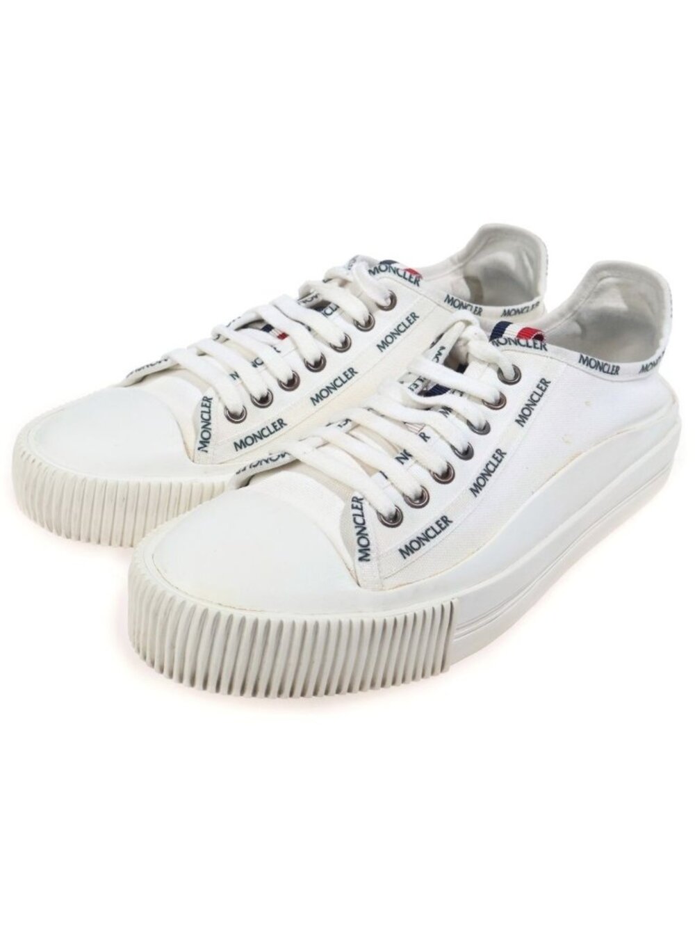 Moncler Glissiere Logo Tricolor Canvas Low Cut Sneakers White - Picture 2 of 6